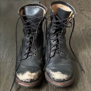 UO Distressed Lace-Up Black Leather Combat Boots